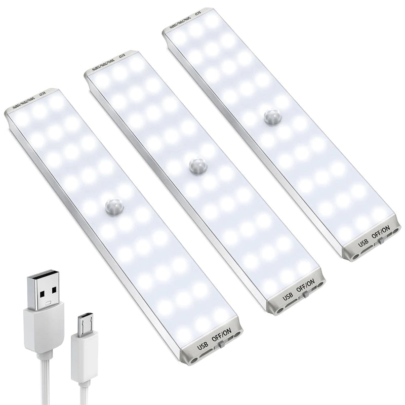 Rechargeable 30-LED Motion Sensor Under Counter Closet Lighting, 3 Pack