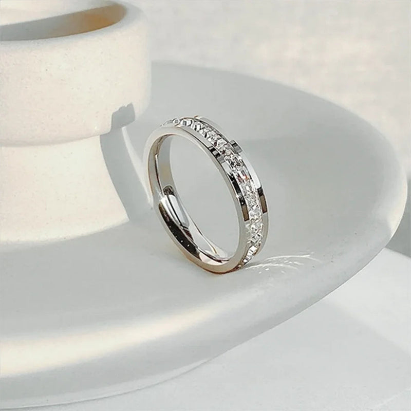 Romantic Double Row Rose Gold Couple Ring - Sparkling Zircon Stainless Steel Engagement Jewelry