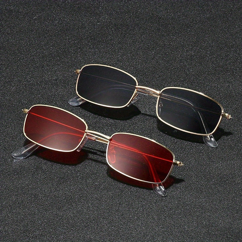 2 Pairs of Trendy Metal Frame Glasses with Vibrant Red and Black Tinted Lenses for Fashion-Conscious Buyers