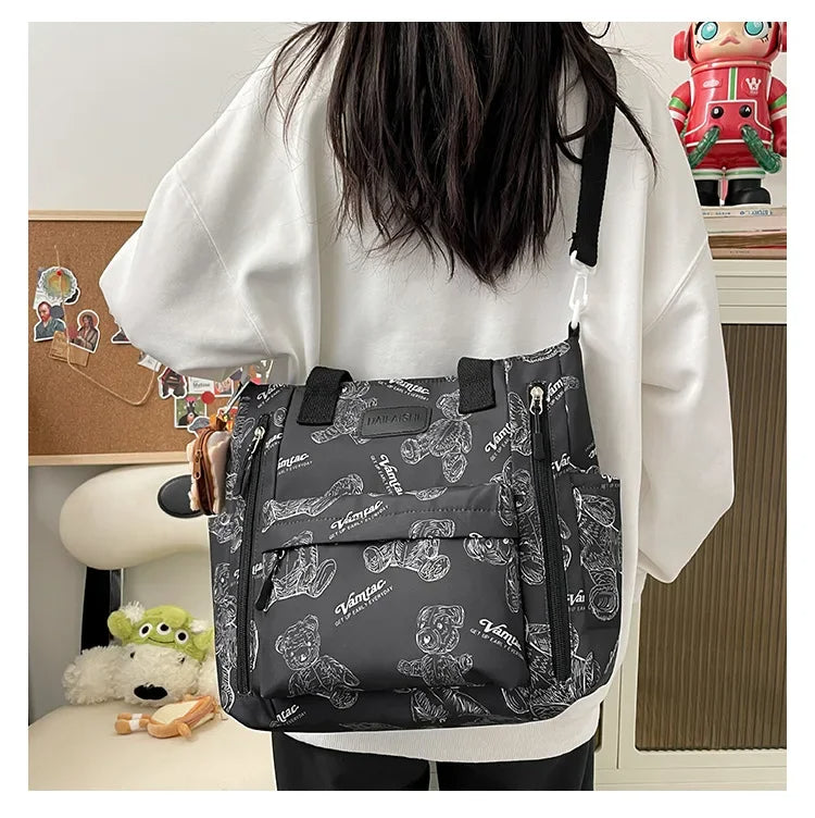 Bear Print Multi-Compartment Backpack Purse – Stylish & Spacious Nurse, Teacher & Laptop Bag