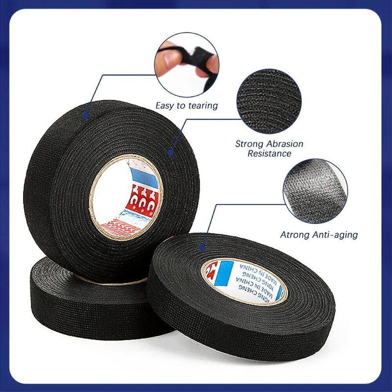 5 Rolls 15m/49.2ft Adhesive Cloth Fabric Tape, Cable Loom Wiring Harness Cloth 15mm 19mm 25mm