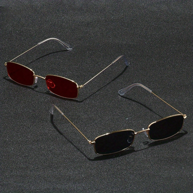 2 Pairs of Trendy Metal Frame Glasses with Vibrant Red and Black Tinted Lenses for Fashion-Conscious Buyers