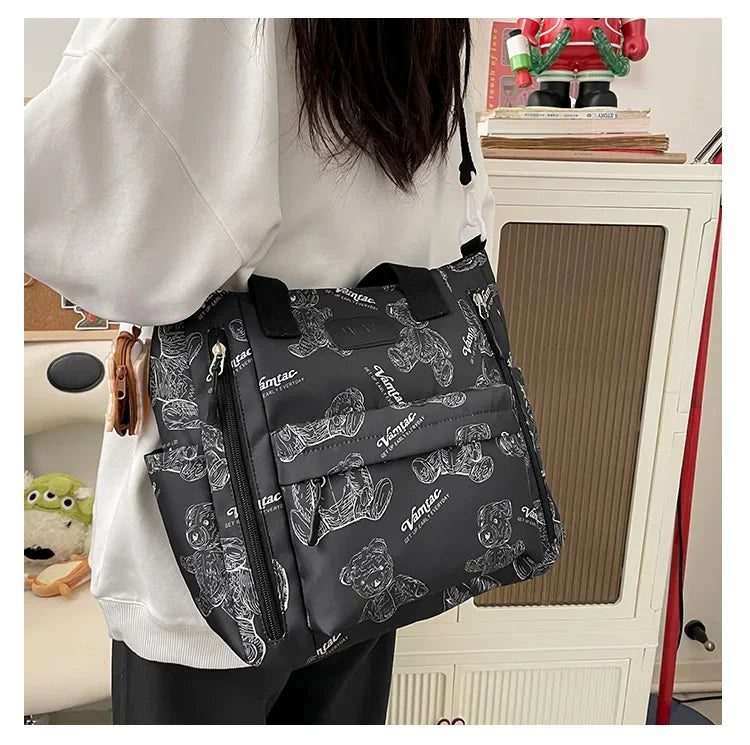 Bear Print Multi-Compartment Backpack Purse – Stylish & Spacious Nurse, Teacher & Laptop Bag