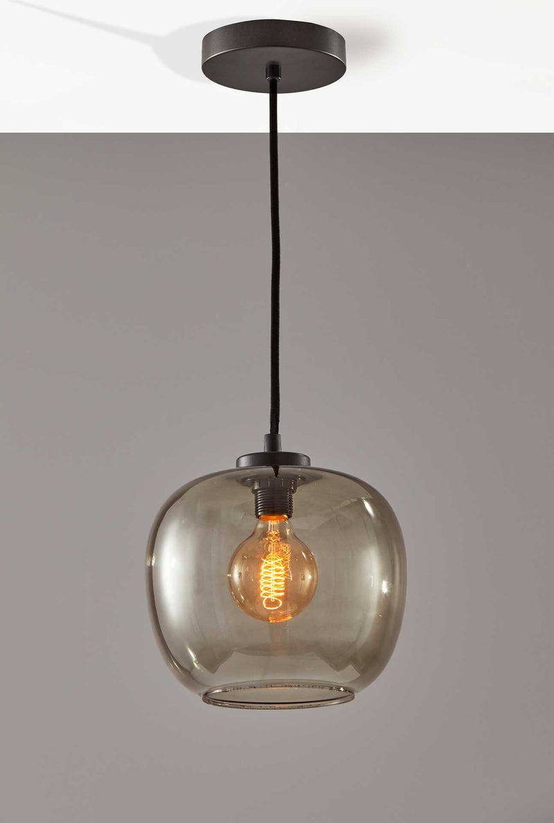 Clear Glass Globe Shade with Vintage Edison Bulb and Matte Black Metal Ceiling Pendant Lamp - Alforyo