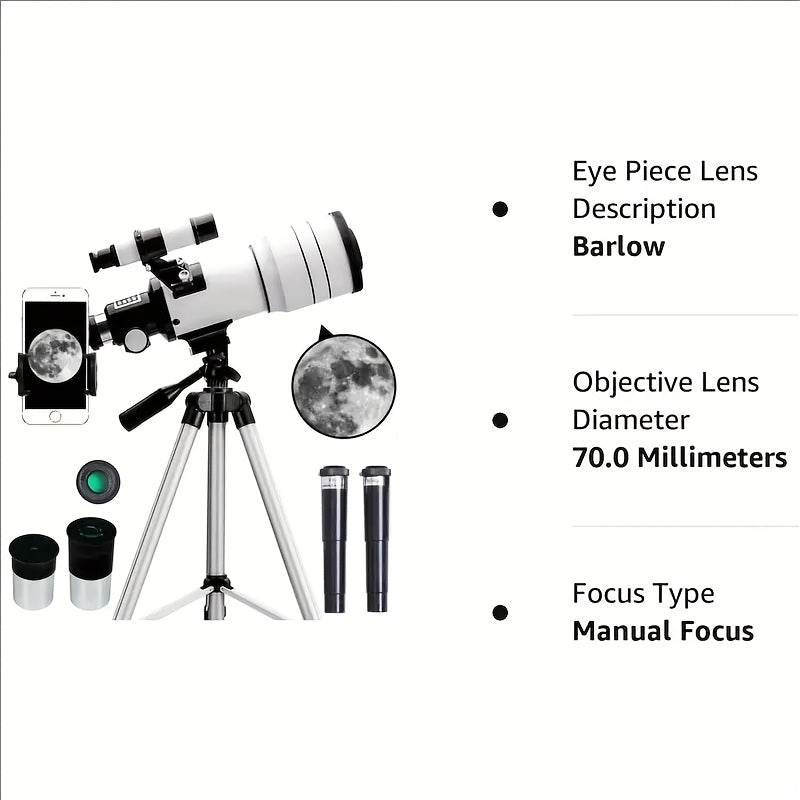 The F30070 professional astronomical telescope features high magnification and high definition. It is suitable for deep space exploration, lunar observation, stargazing and bird watching.