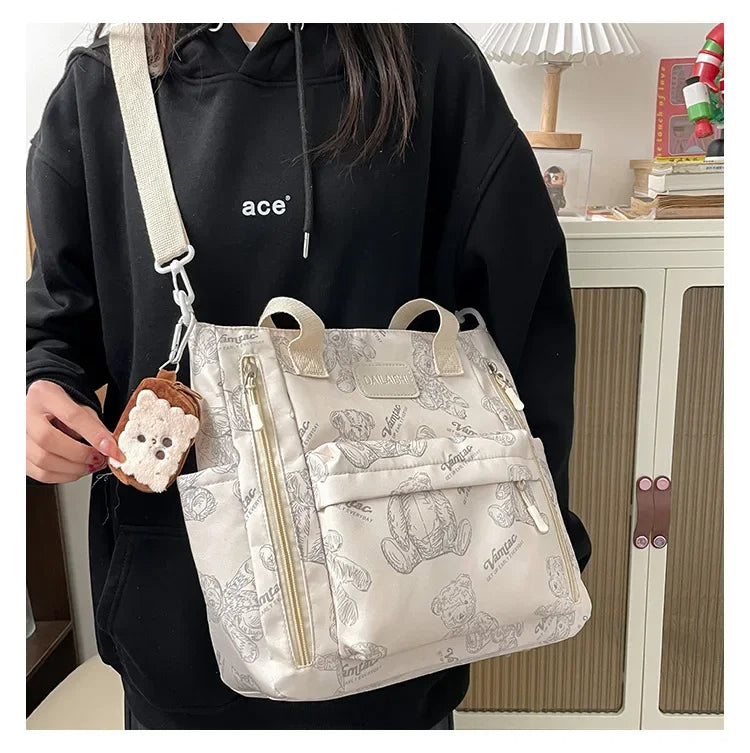 Bear Print Multi-Compartment Backpack Purse – Stylish & Spacious Nurse, Teacher & Laptop Bag