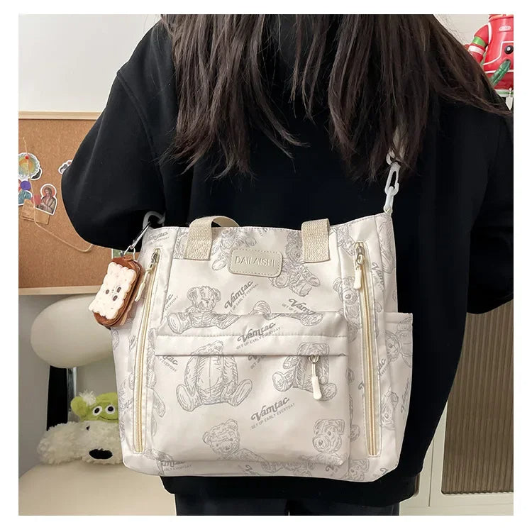 Bear Print Multi-Compartment Backpack Purse – Stylish & Spacious Nurse, Teacher & Laptop Bag