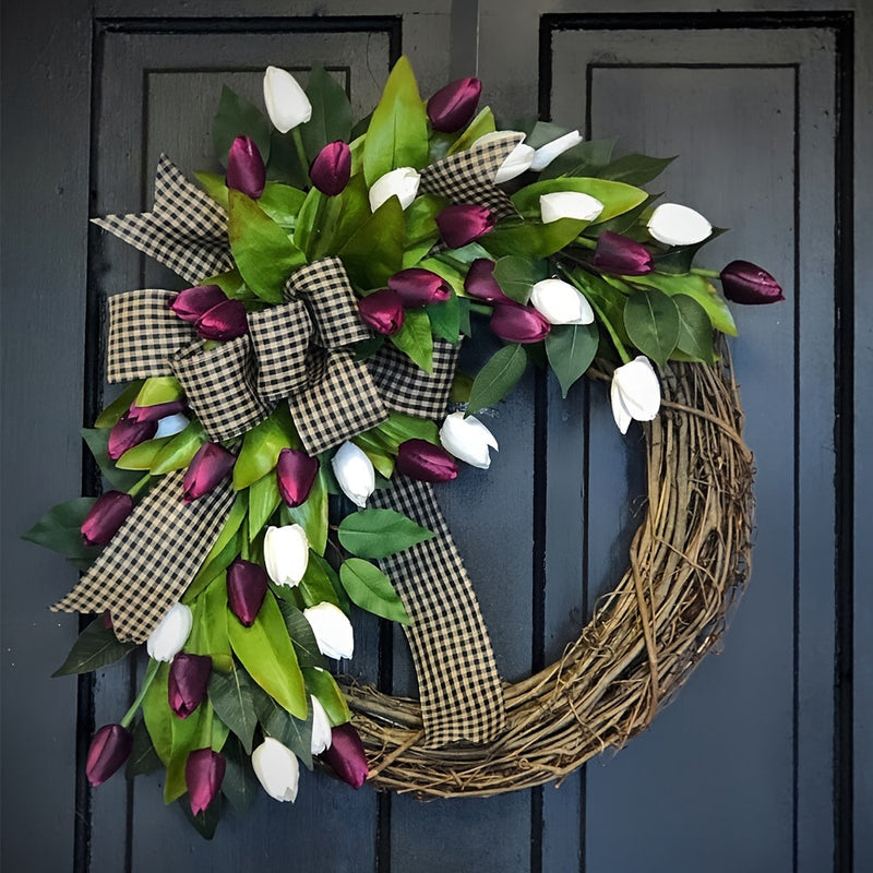 Spring & Summer Wildflower Wreath – Artificial Ranunculus Flower Front Door Decoration with Eternal Blooms and Fresh Green Botanical Accents