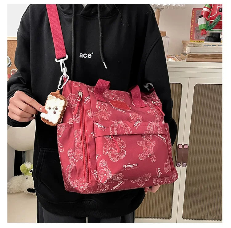 Bear Print Multi-Compartment Backpack Purse – Stylish & Spacious Nurse, Teacher & Laptop Bag