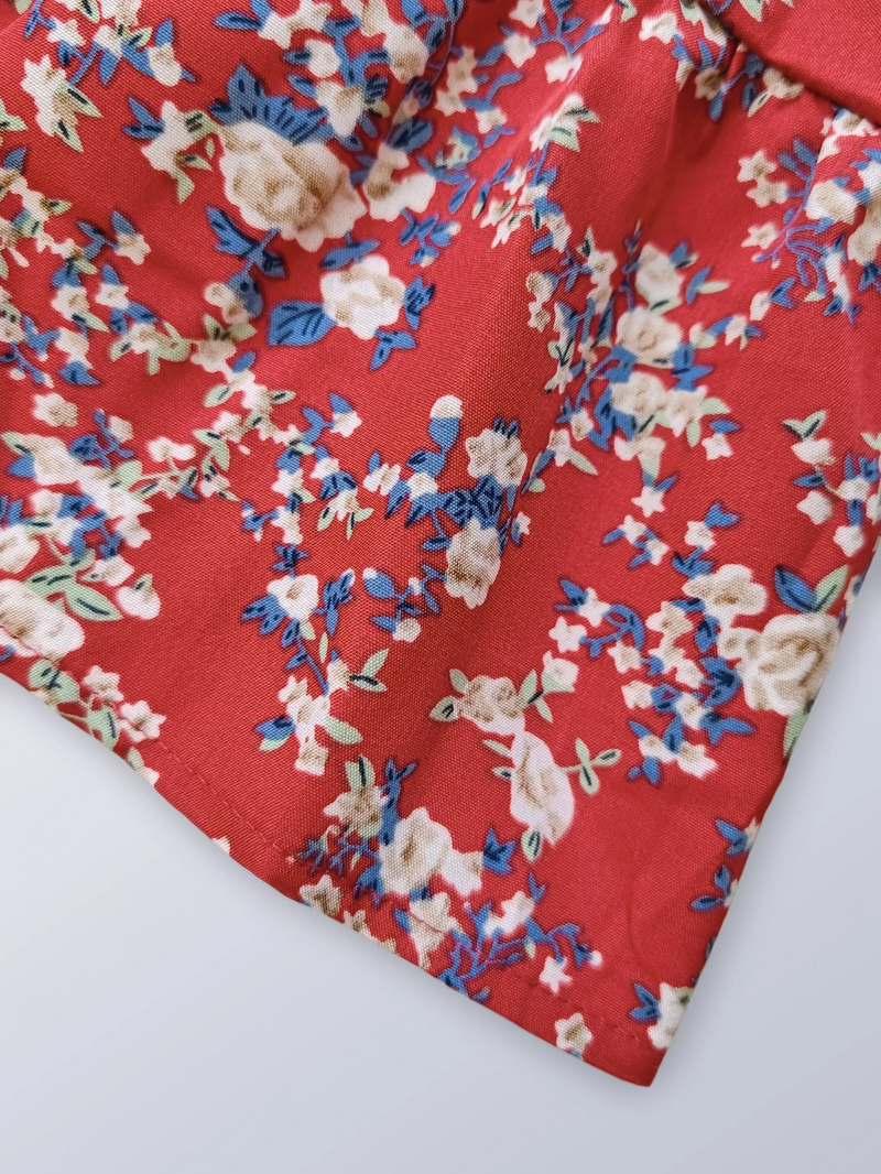 Floral Ruffled Square Neck Dress – Elegant Short Sleeve Summer Dress for Feminine Charm & Seasonal Sophistication