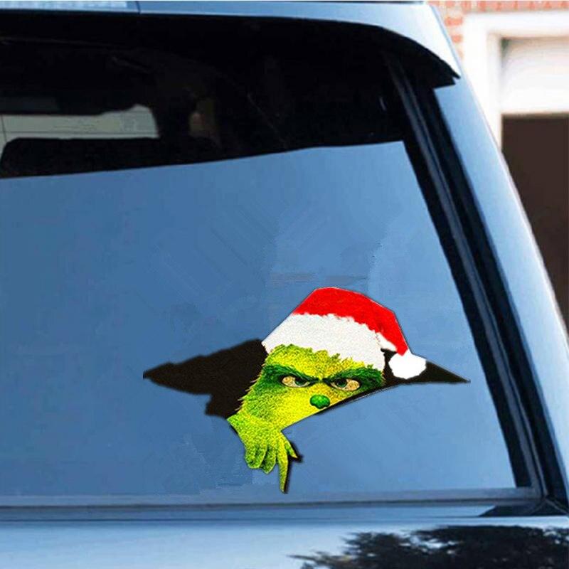 3D Green Haired Monster Christmas Car Cracked Car Decal Sticker Waterproof Easy Install PVC Vinyl Home Decoration