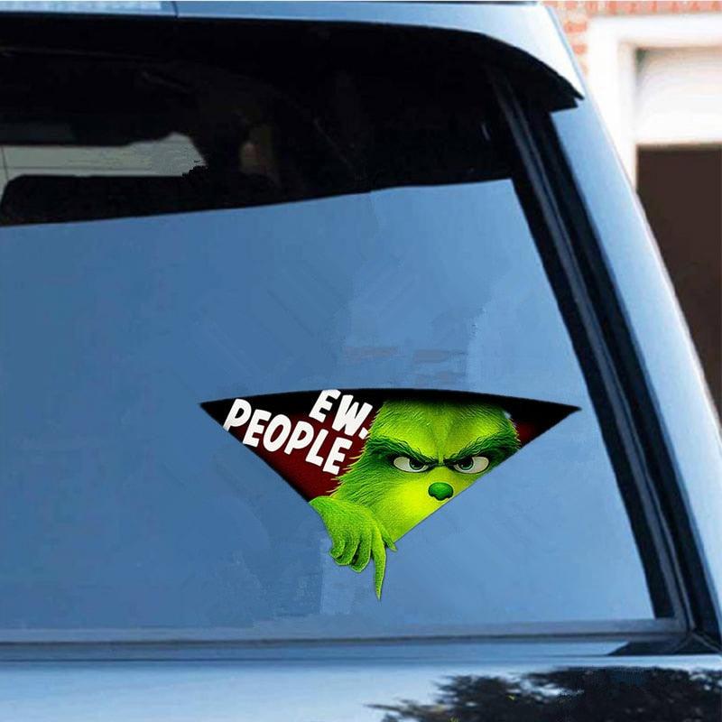 3D Green Haired Monster Christmas Car Cracked Car Decal Sticker Waterproof Easy Install PVC Vinyl Home Decoration