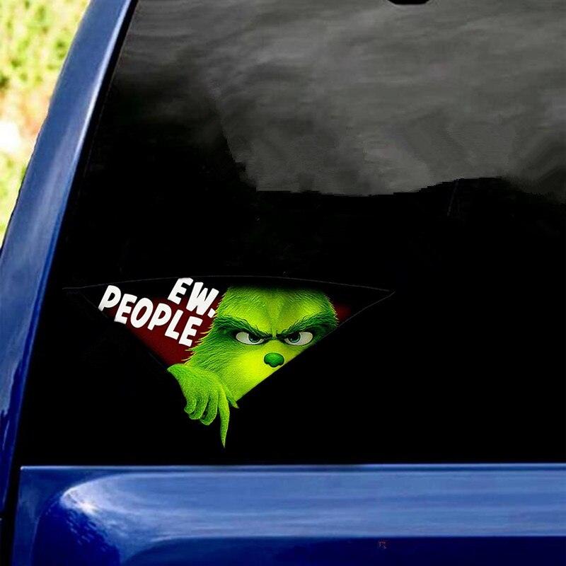 3D Green Haired Monster Christmas Car Cracked Car Decal Sticker Waterproof Easy Install PVC Vinyl Home Decoration