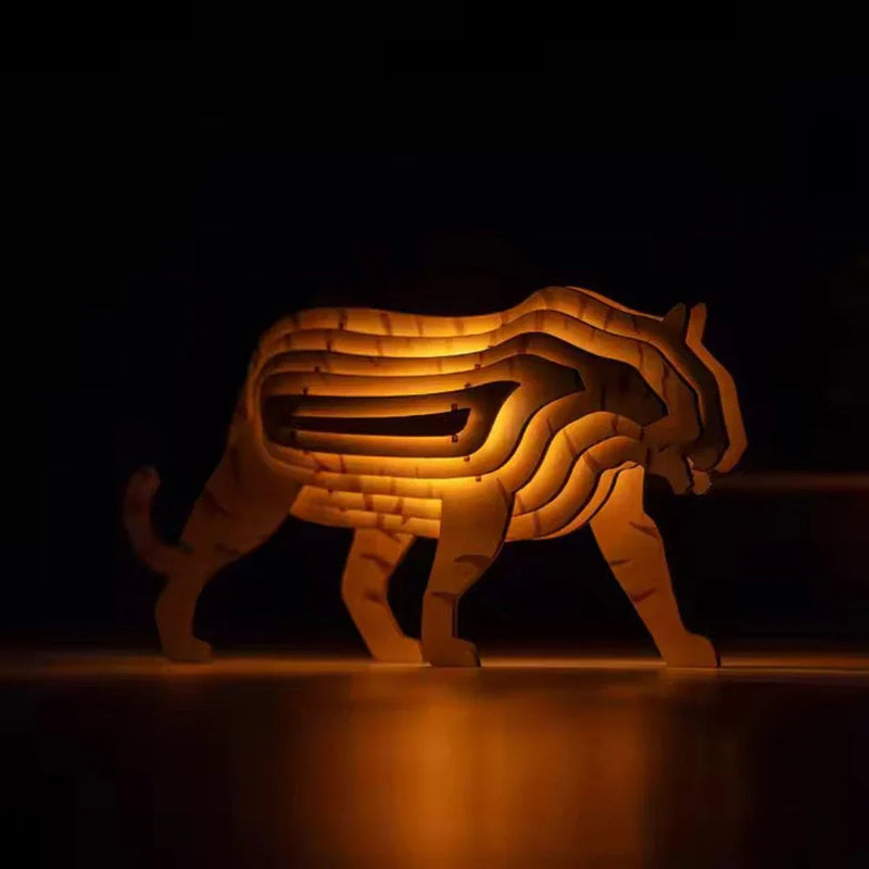 Wooden 3D Animal Lamp – Interactive DIY Night Light