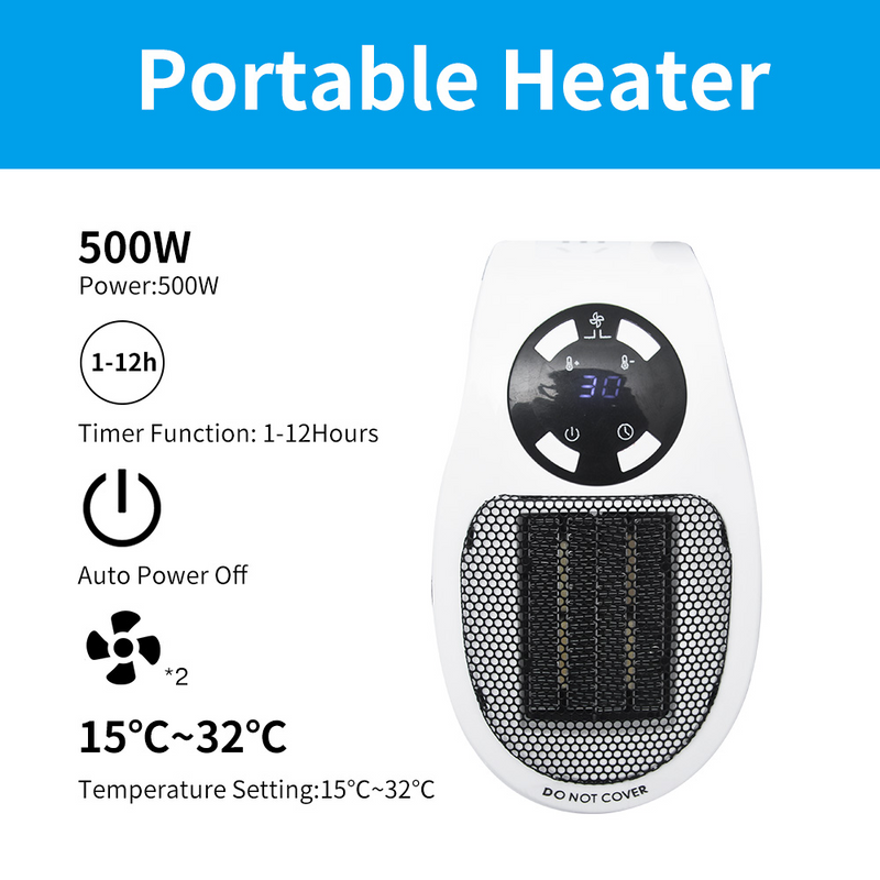 Alpha Heater, Programmable Space Heater with LED Display Wall Outlet Electric Heater with Adjustable Thermostat and Timer for Home Office Indoor