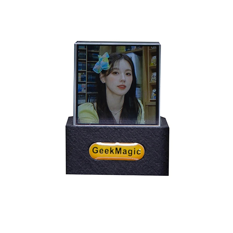 Smart Weather Station with Digital Clock - Glass Cube Holographic Photo Display & Animated GIF Album for Stylish Modern Desktops