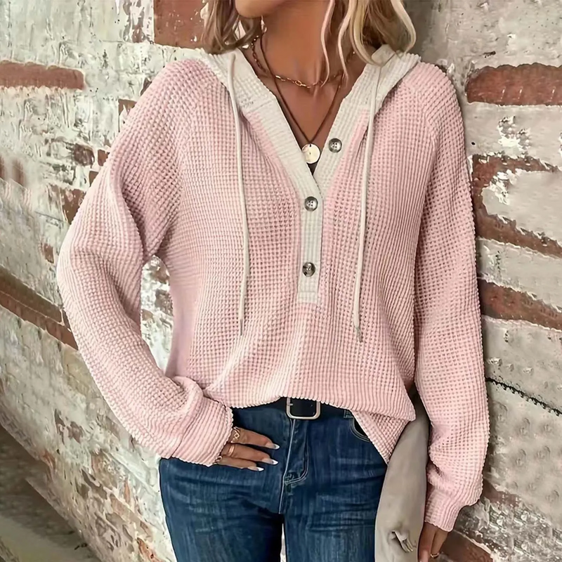 Casual Oversized Hooded Sweatshirt – Button Loose Round Neck Harajuku Streetwear for Sporty Comfort for Women