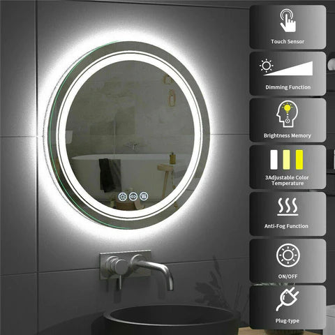 Adjustable Round LED Light Up Bathroom Vanity Mirror