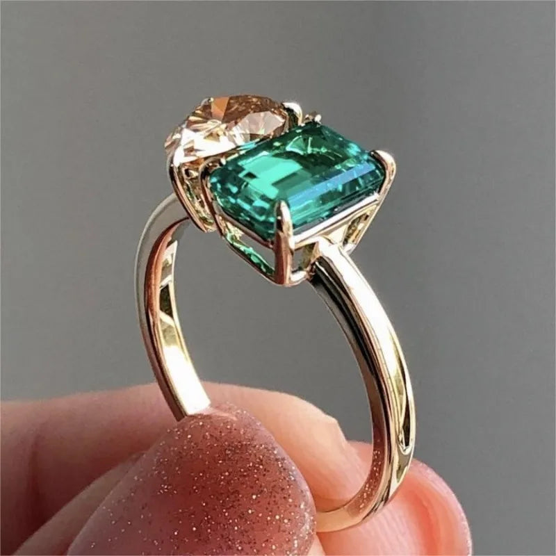 Minimalist Double Zircon Main Stone Ring – Elegant Handmade Ring with Green Yellow Zircon Stone Perfect Statement Jewelry for Everyday Versatile Style