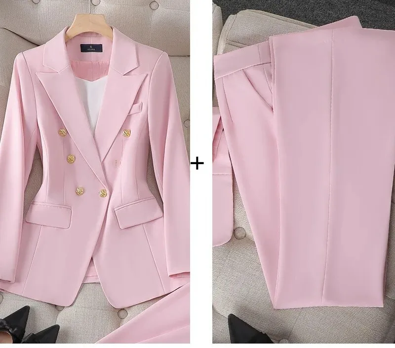 White Women's Double Breasted Business Suit – Western-Style Long Trousers Set for High-End Work Occasions