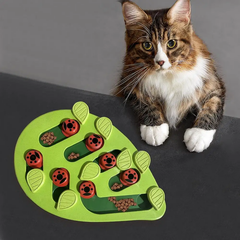 Green Leaf-Shaped Cat Puzzle Bowl – Interactive, Cross-Boarder Slow Feeder for Mentally Stimulating and Healthy Eating Habits