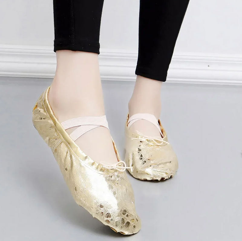 Gold & Silver PU Dance Ballet Shoes – Soft Sole Gym and Footwear for Girls and Women in Comfort-Focused Design