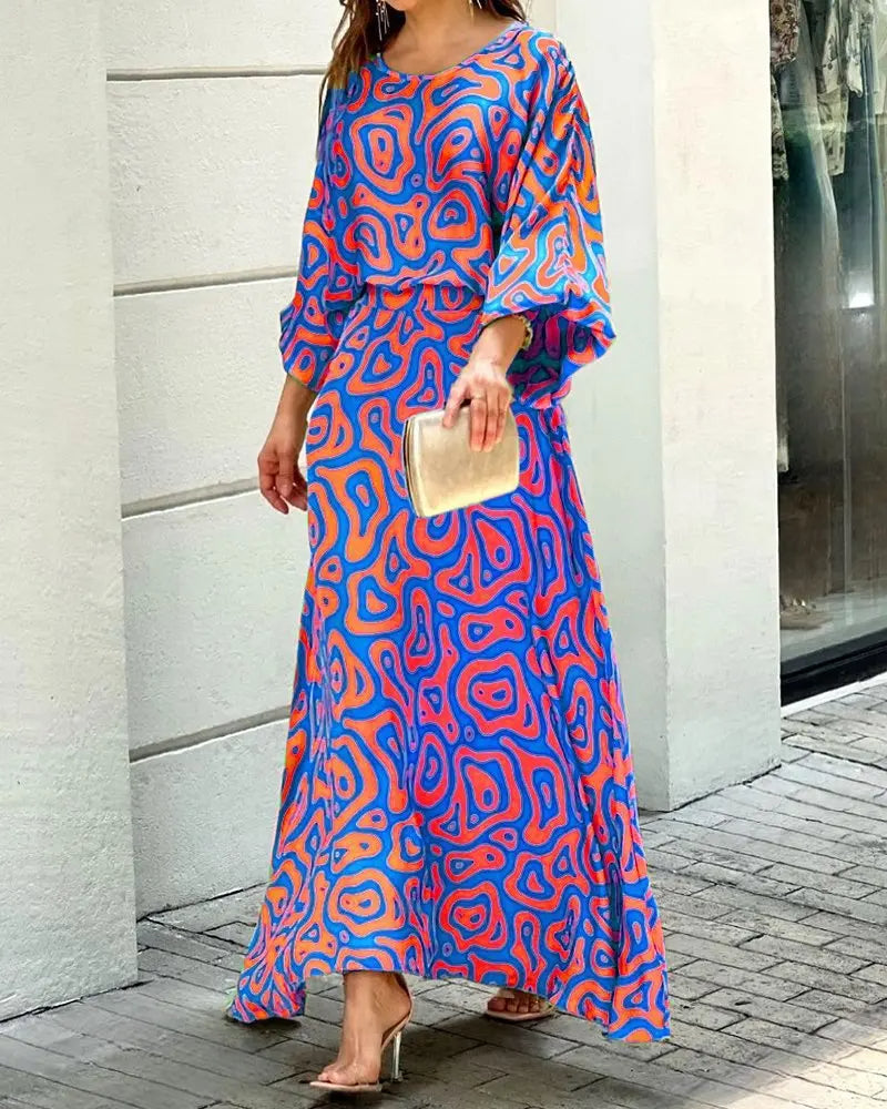Floral Vacation Dress Set – 2-Piece Maxi Skirt & Blouse with Big Swing Hem for Summer Holiday Style