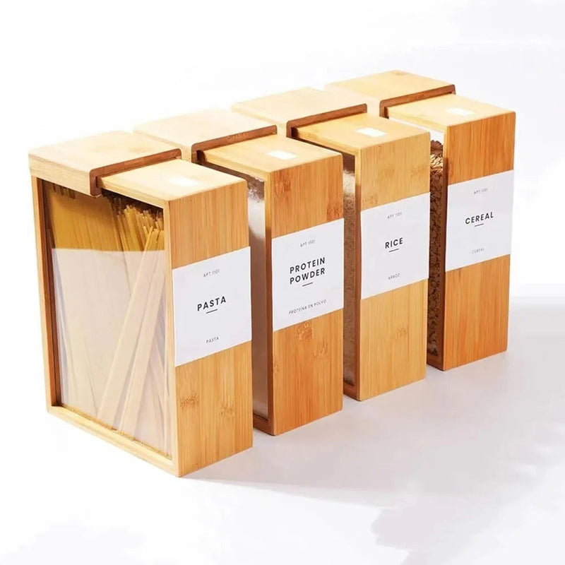 Bamboo Cereal Food Dispenser – 2L Organizer for Dry Goods Storage, Declutter Your Pantry in Style with This Eco-Friendly Tool
