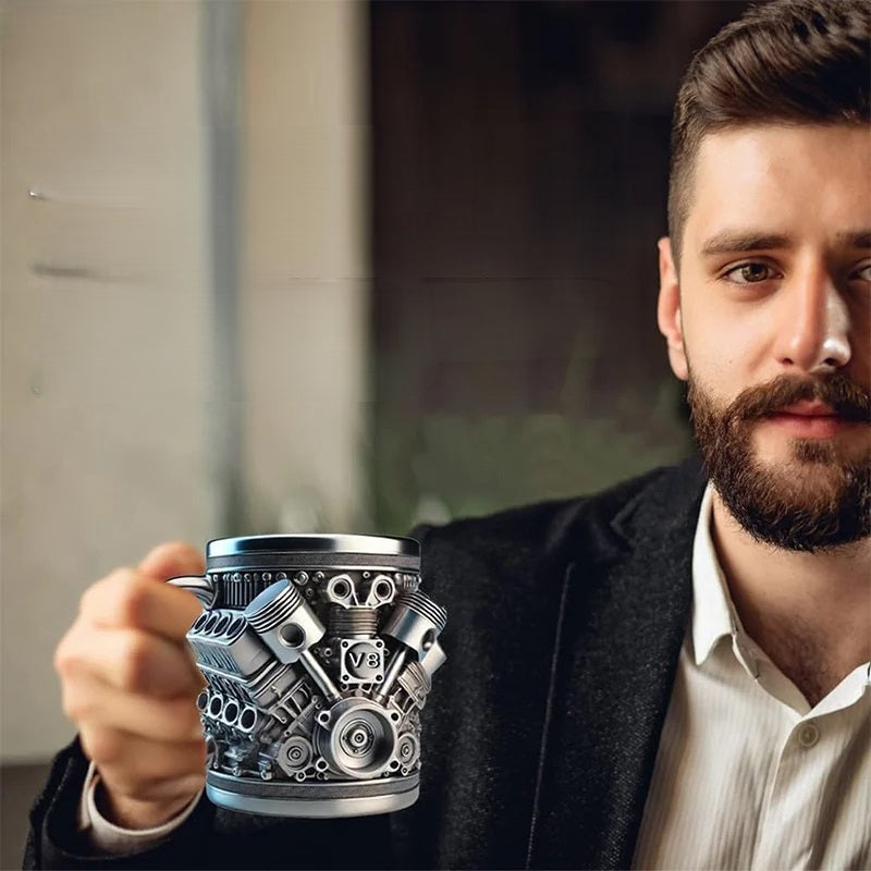 Handmade Engine-Inspired Cocktail Mug – Reusable Stainless-Steel Cup for Fun Home and Travel Drinks