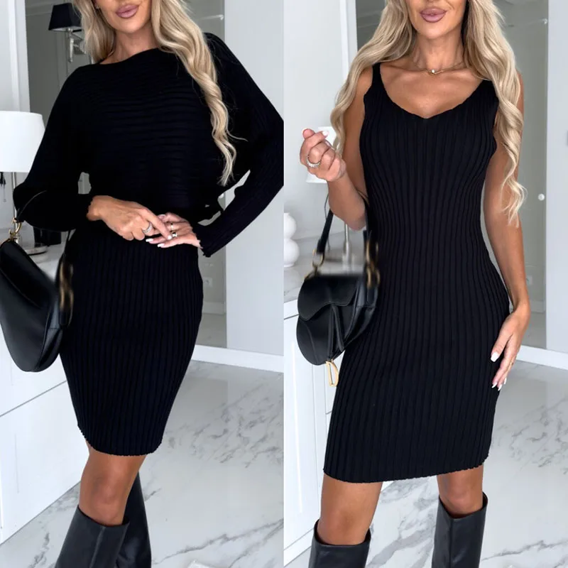 Elegant Knitted Sweater & Skirt Set – Chic O-Neck Two-Piece Office & Evening Outfit