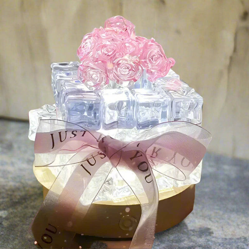 DIY Rose Ice Cube LED Night Light – Handmade Tulip Lamp & Mirror Decor for Birthday & Mother’s Day Gifts