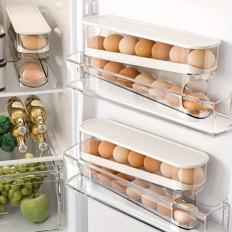 Double-Layer Rolling Egg Storage Box – Durable Space-Saving Fridge Organizer for Neat Egg Access and Easy Clean Kitchen Organization