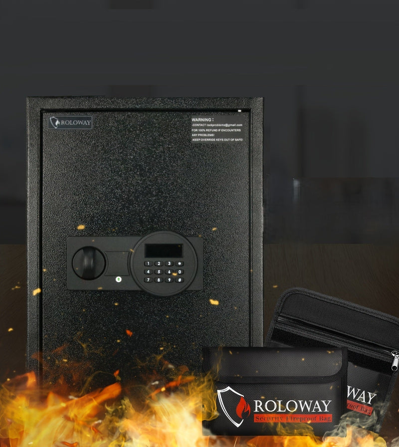 Large Digital Fireproof Safe – Steel Security Box with 2 Fire & Water Bags, Wall Mount, Ideal for Office & Home Valuables