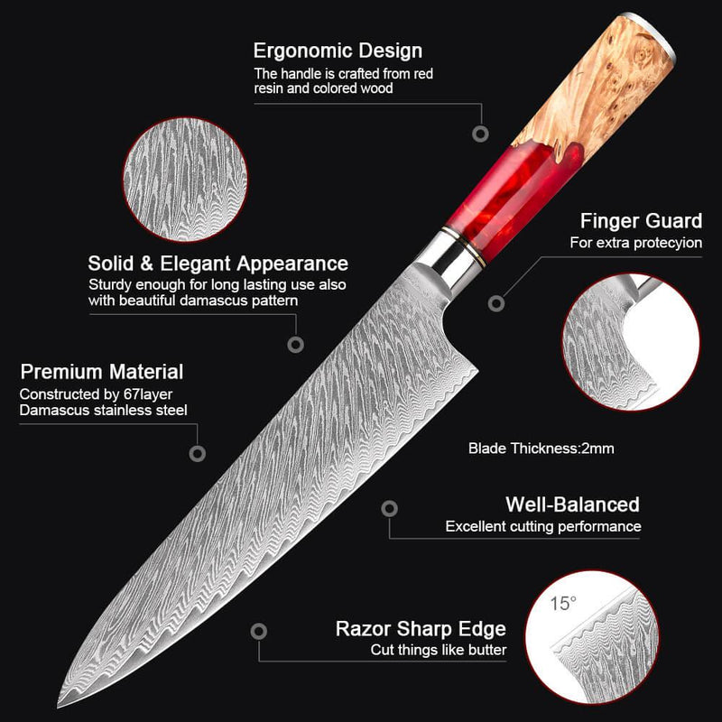 4 Piece Japanese Damascus Chef Knife Set