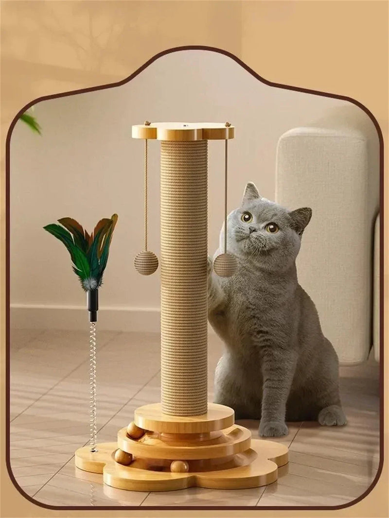 Cat Turntable Scratcher – Funny Interactive Cat Stick and Sisal Scratching Board for Fun Play and Exercise