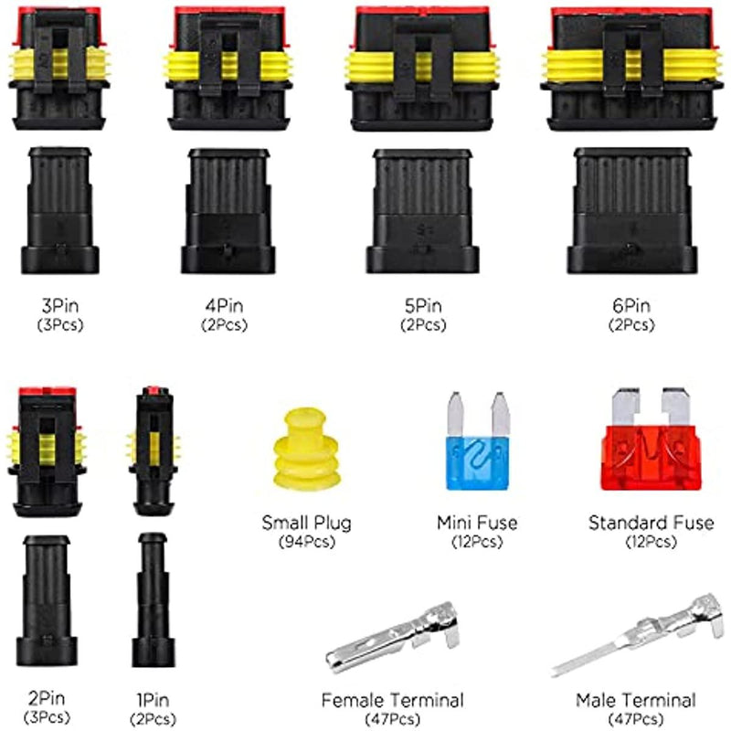 352Pieces Waterproof Wire Connectors Terminals - Automotive Motorcycle Car Truck Boat Electrical Connectors Plug Kit, 1 2 3 4 Pin Harness