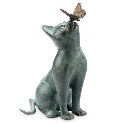Curious Cat with Butterfly Garden Statue