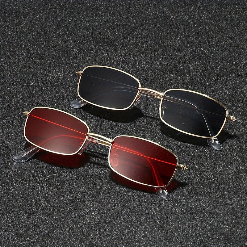 2 Pairs of Trendy Metal Frame Glasses with Vibrant Red and Black Tinted Lenses for Fashion-Conscious Buyers