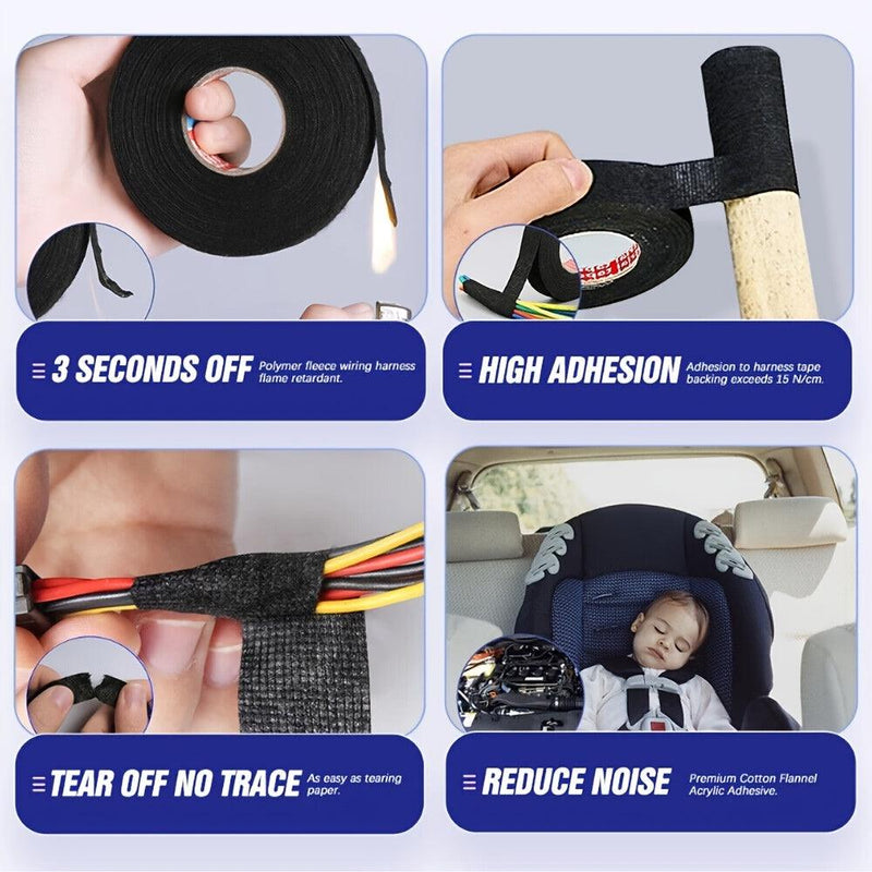 5 Rolls 15m/49.2ft Adhesive Cloth Fabric Tape, Cable Loom Wiring Harness Cloth 15mm 19mm 25mm