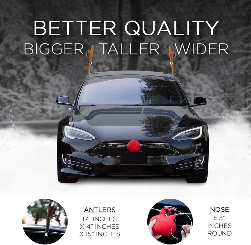 Kinglyday Car Reindeer Antlers Rudolph Red Nose Universal Fit Christmas Holiday