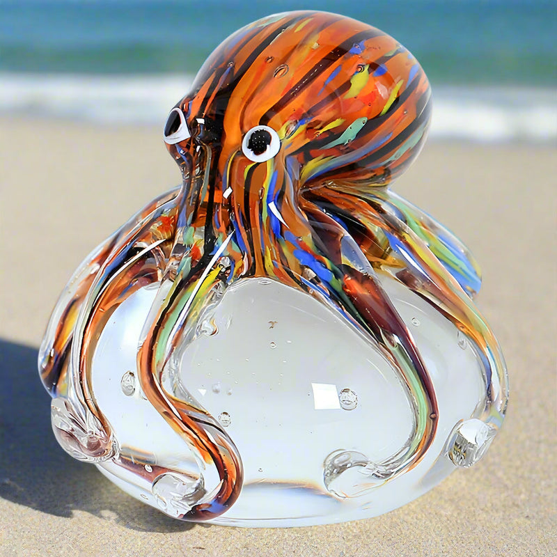 Hand-Blown Glass Octopus Figurine – Unique Sea Animal Aquarium Ornament, Desk Paperweight, or Birthday Gift for Ocean Lovers & Decor Enthusiasts