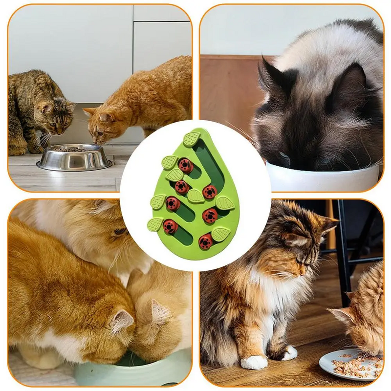 Green Leaf-Shaped Cat Puzzle Bowl – Interactive, Cross-Boarder Slow Feeder for Mentally Stimulating and Healthy Eating Habits