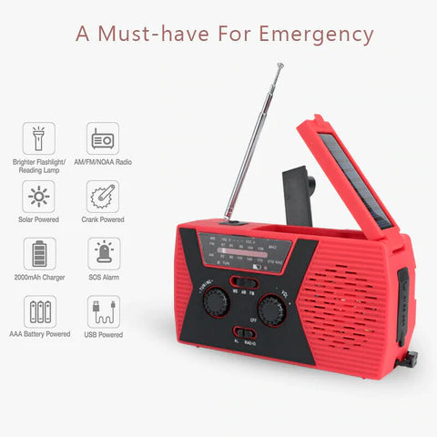 Emergency Solar Hand Crank Radio with LED Flashlight