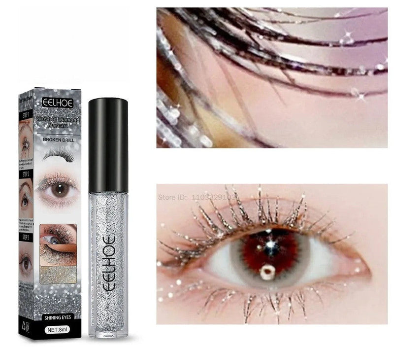 Diamond Glitter Mascara – Waterproof Galaxy Silver Sequins for Thick, Long-Lasting Eyelashes with Intense Curl Shine