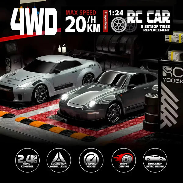 4WD RC Car with LED Lights – Retro Drift Master Remote Control Vehicle for Off-Road Adventures & Outdoor Fun
