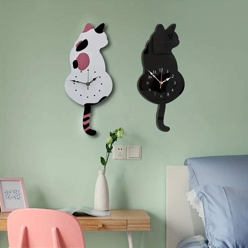 Whimsical Black Cat Pendulum Wall Clock – Moving Tail Home Décor for Bedroom, Café, Office & Cat Lovers