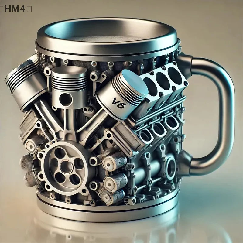 Handmade Engine-Inspired Cocktail Mug – Reusable Stainless-Steel Cup for Fun Home and Travel Drinks
