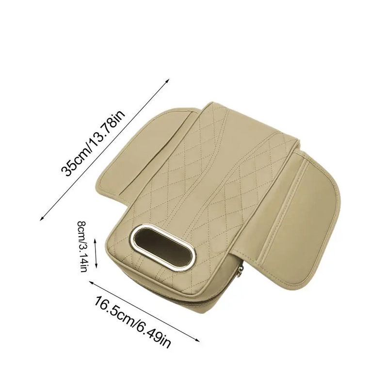 Car Armrest Cushion with Tissue Box – Memory Foam Support with Tissue Box & Storage Pockets