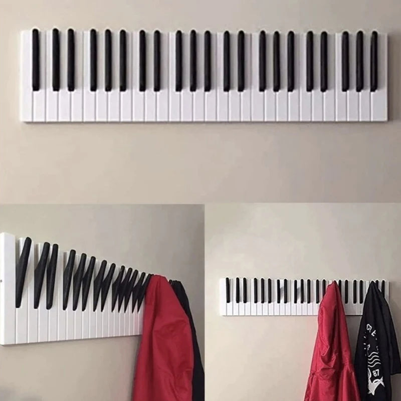 Decorative Coat Rack – Wooden Piano Shaped Wall Hook with Multiple Hangers for Keys and Hat Storage