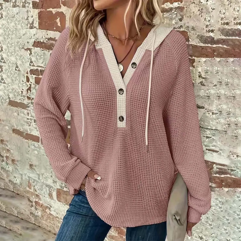 Casual Oversized Hooded Sweatshirt – Button Loose Round Neck Harajuku Streetwear for Sporty Comfort for Women